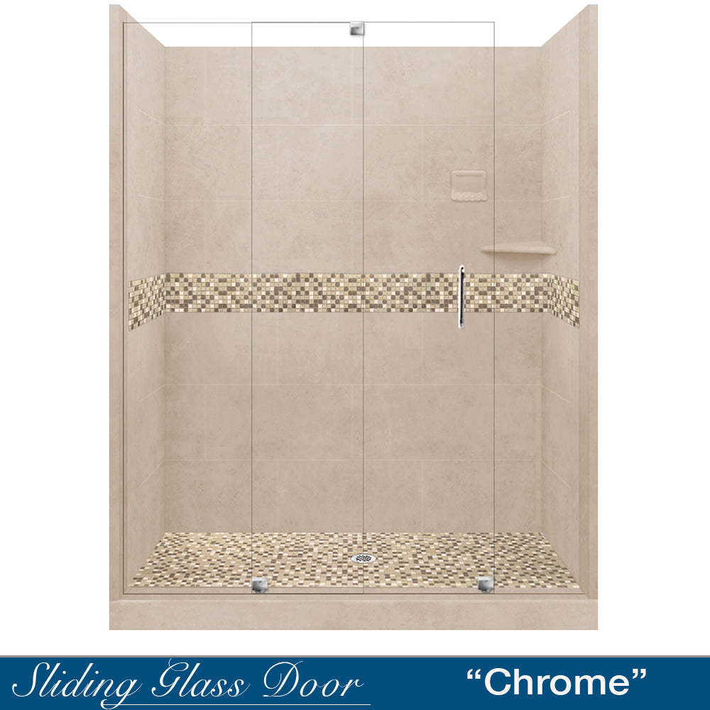 Roma Mosaic Brown Sugar 60" Alcove Shower Kit  testing shower - American Bath Factory