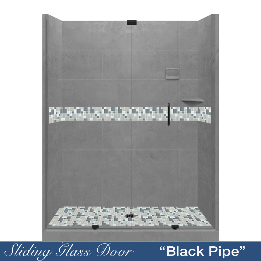 Newport Mosaic Wet Cement 60" Alcove Shower Kit  testing shower - American Bath Factory