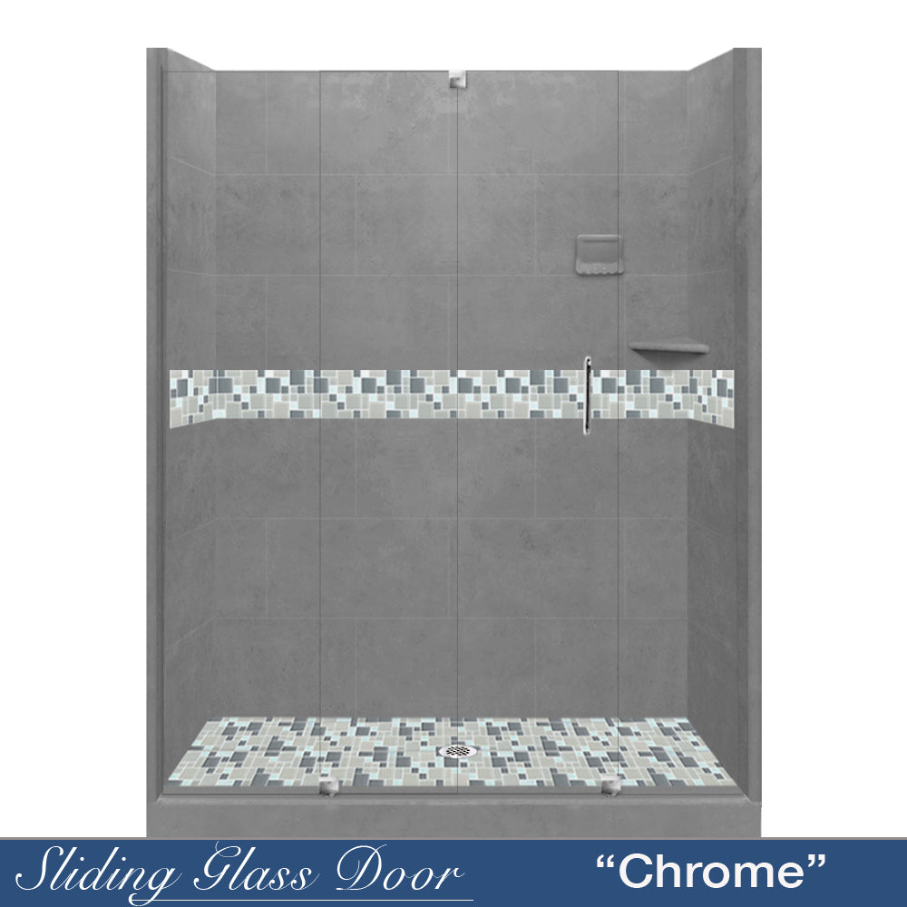 Newport Mosaic Wet Cement 60" Alcove Shower Kit  testing shower - American Bath Factory