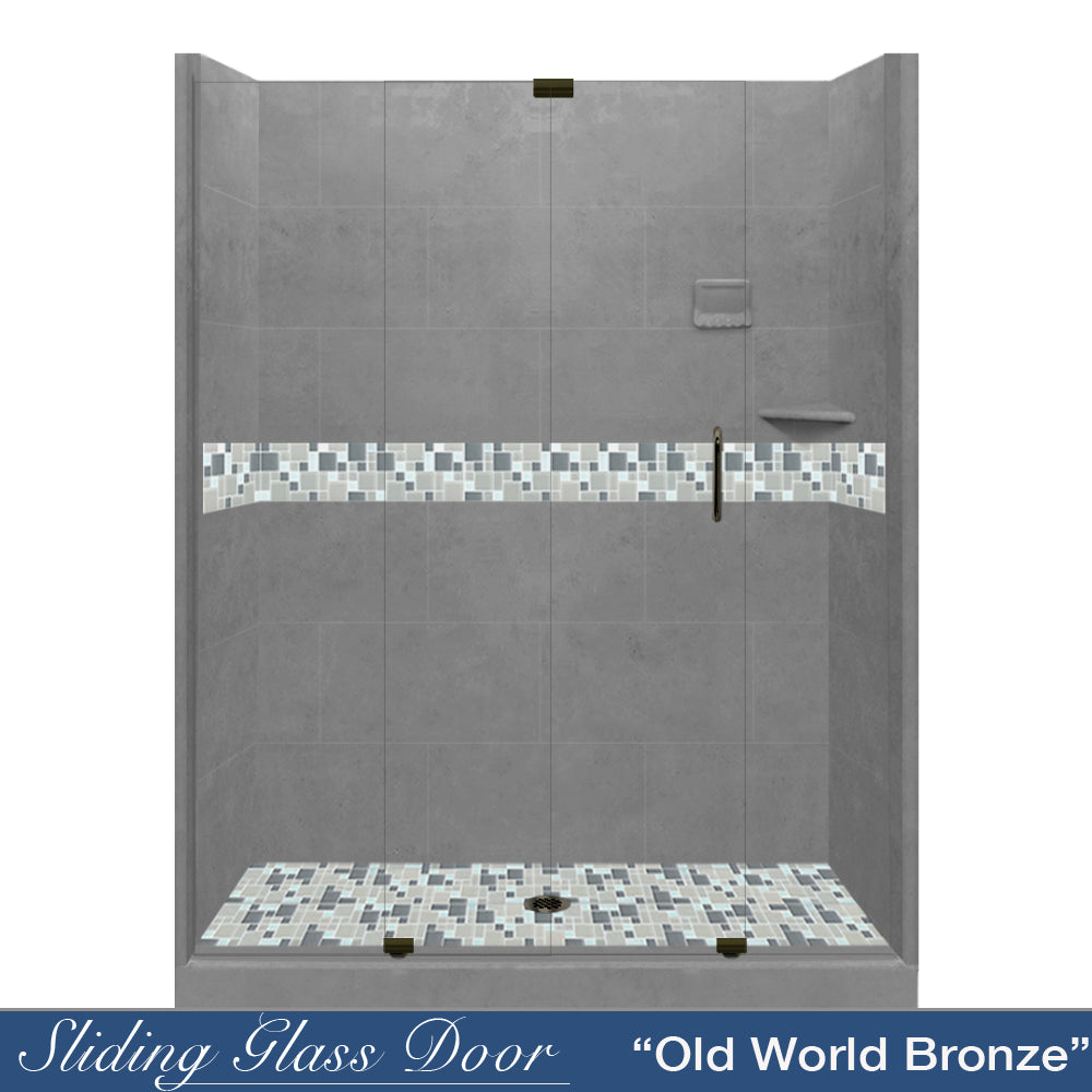 Newport Mosaic Wet Cement 60" Alcove Shower Kit  testing shower - American Bath Factory