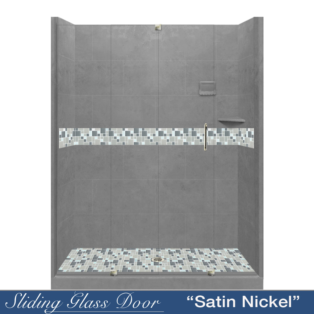 Newport Mosaic Wet Cement 60" Alcove Shower Kit  testing shower - American Bath Factory