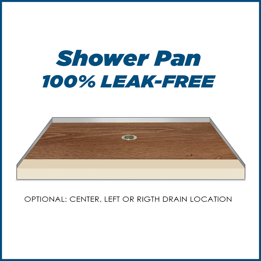 Freedom 60" Alcove Desert Sand Sistine Stone & Burnt Oak Wood Accent ("DIY Shower Remodel Kit")