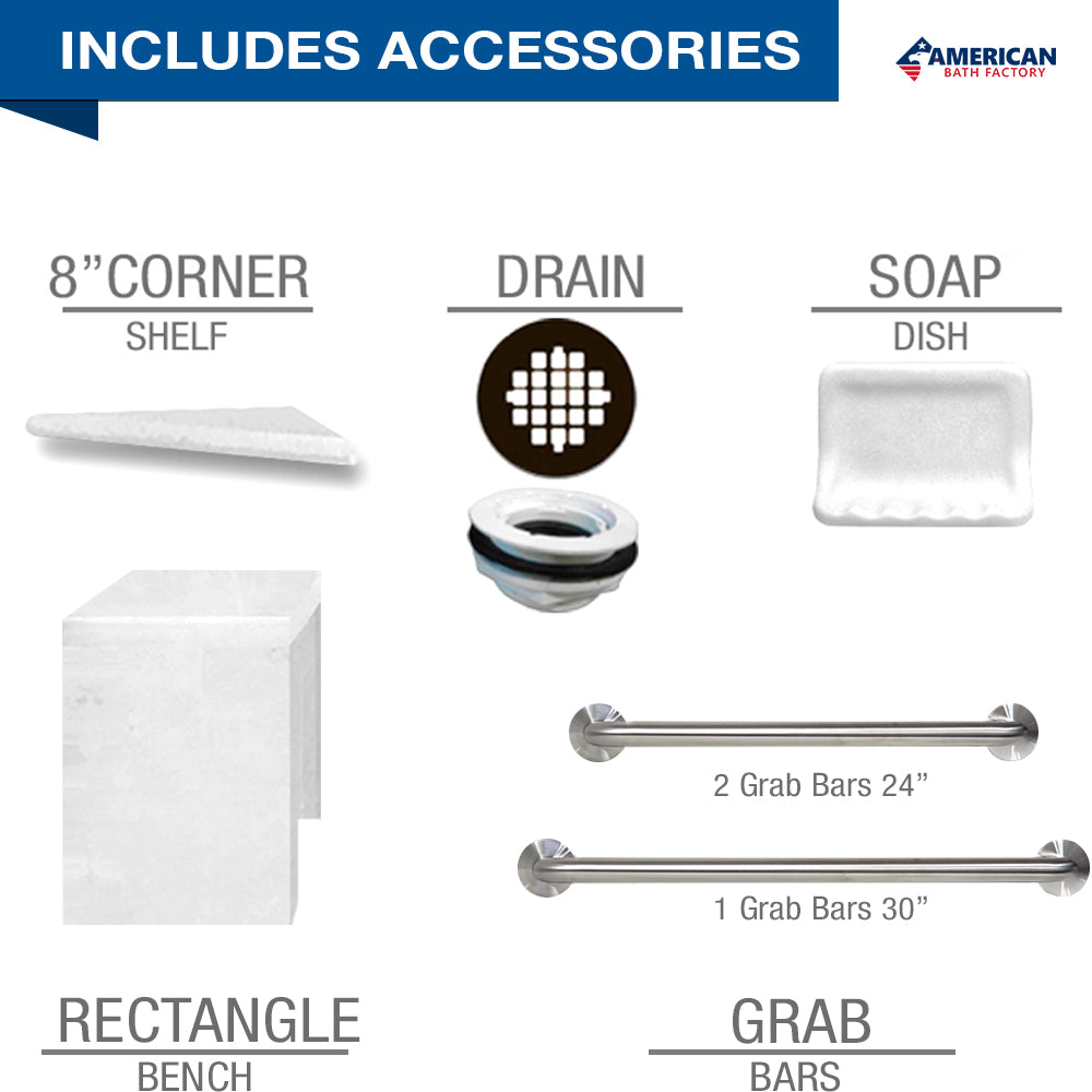 Freedom Standard Diamond Natural Buff 60" Alcove Shower Kit  testing shower - American Bath Factory