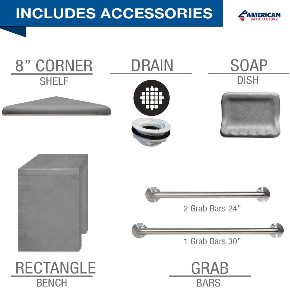 Freedom Sterling Oak Wet Cement  60" Alcove Shower Kit (FREE F92 FAUCET & TILE NICHE)