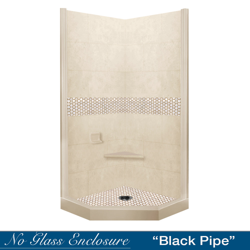 Neo-Angle Desert Sand Sistine Stone & Honey Hex Mosaic Accent Shower Remodel Kit