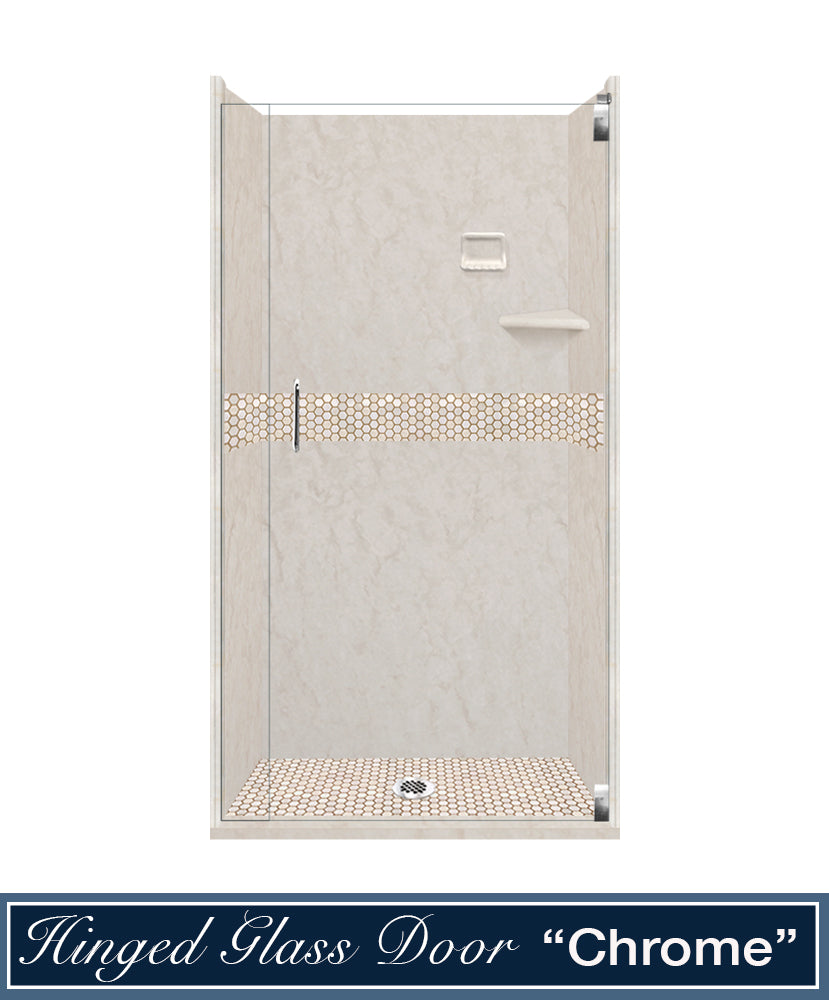60" Alcove Rafe Medici Marble & Honey Hex Mosaic Accent ("DIY Shower Remodel Kit")