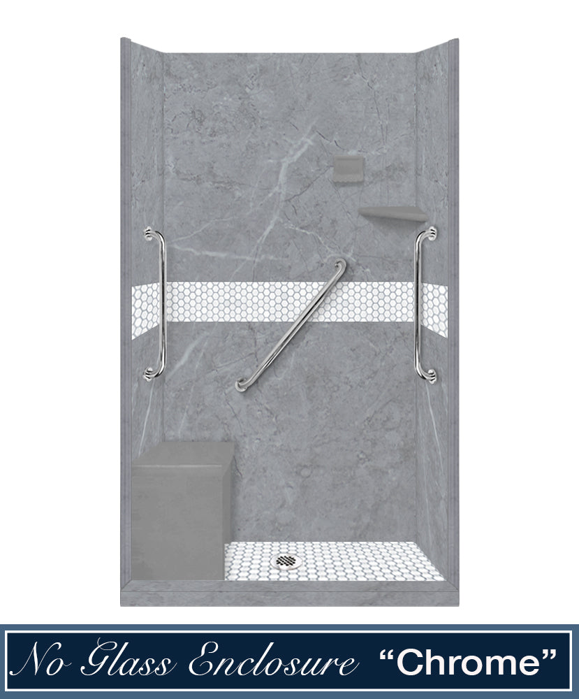 Freedom 60" Alcove Grio Medici Marble & Pearl Hex Mosaic Accent Shower Remodel Kit