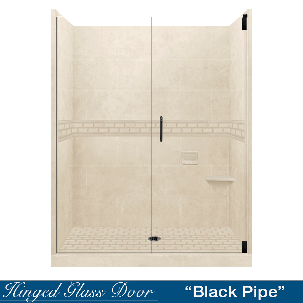 60" Alcove Desert Sand Sistine Stone & Subway Stone Accent ("DIY Shower Remodel Kit")