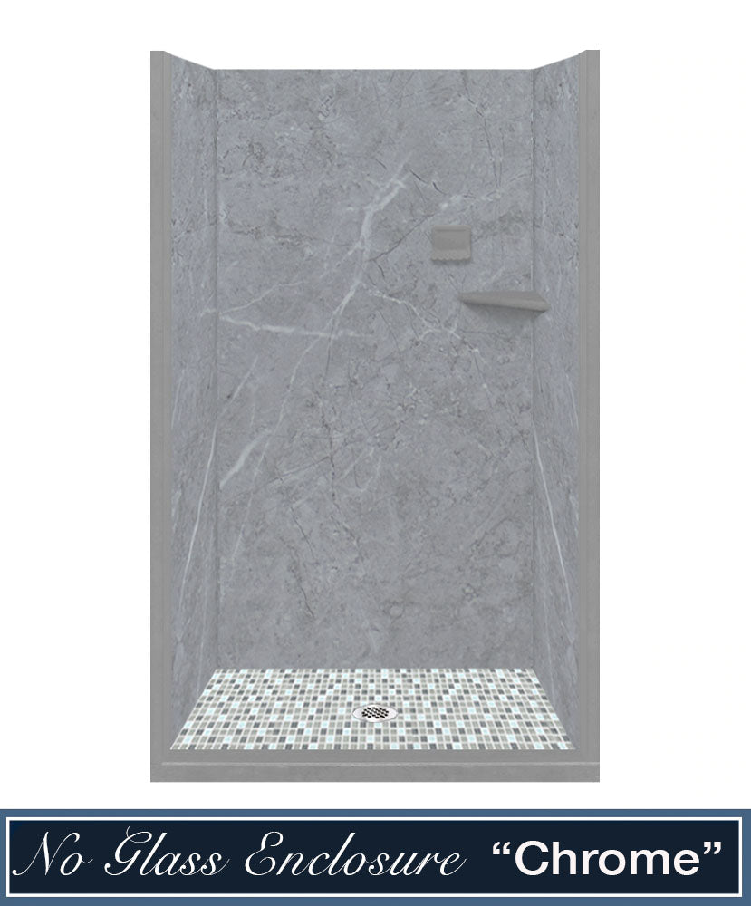 Grio Marble Del Mar Mosaic Alcove Shower Enclosure Kit