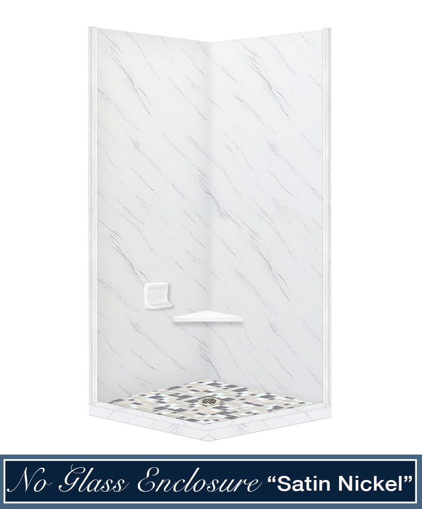 Carrara Marble Newport Mosaic Corner Shower Enclosure Kit