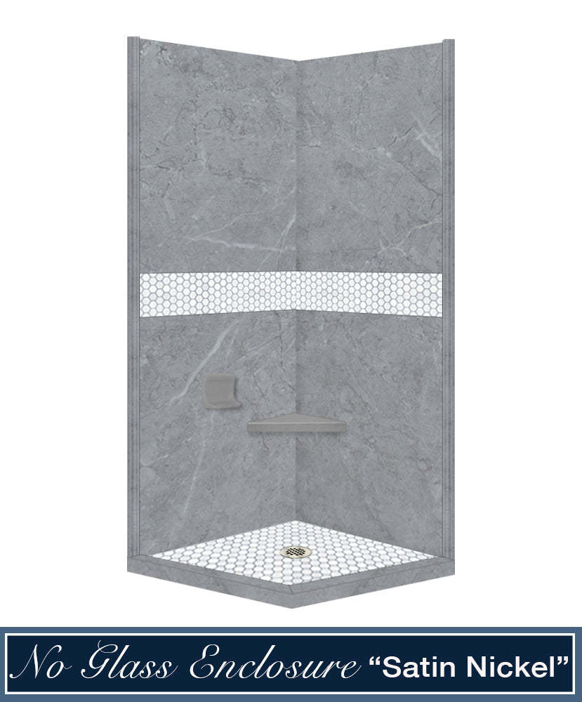 Corner Grio Medici Marble & Pearl Mosaic Accent Shower Remodel Kit