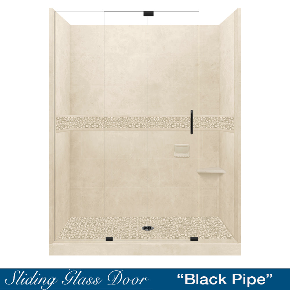 60" Alcove Desert Sand Sistine Stone & Pebble Stone Accent Shower Remodel Kit
