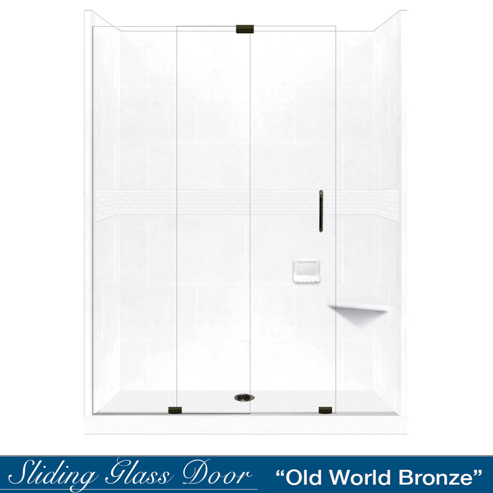 60" Alcove Natural Buff Sistine Stone & Classic Stone Accent ("DIY Shower Remodel Kit")