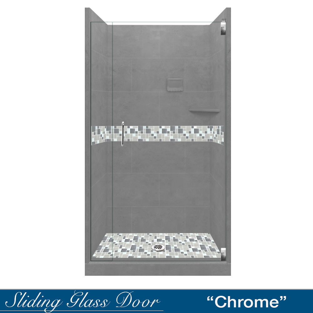 Alcove Wet Cement Sistine Stone & Newport Mosaic Accent Shower