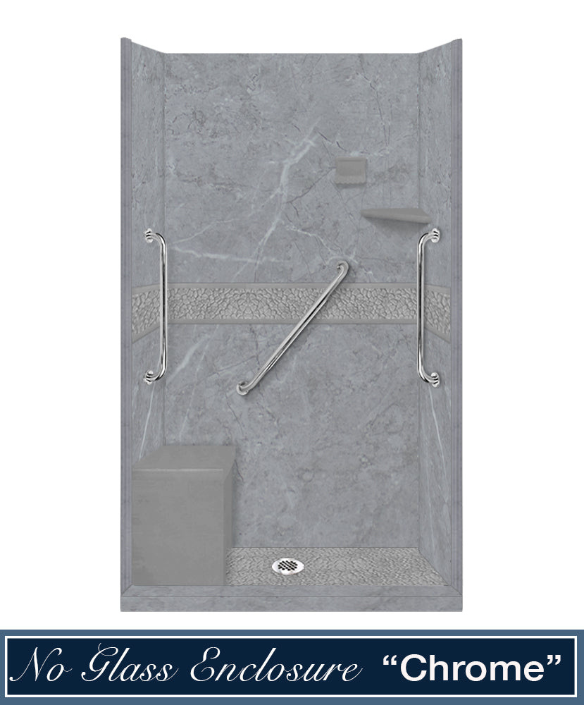 Freedom 60" Alcove Grio Medici Marble & Pebble Stone Accent Shower Remodel Kit