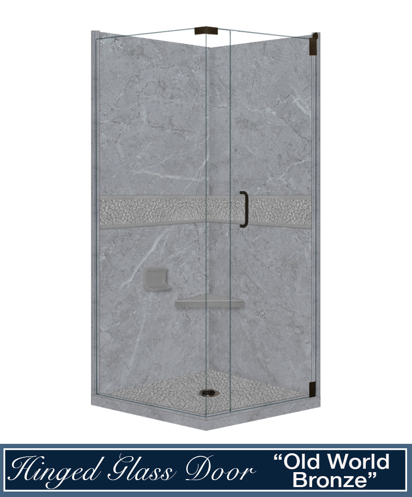 Corner Grio Medici Marble & Pebble Stone Accent Shower Remodel Kit