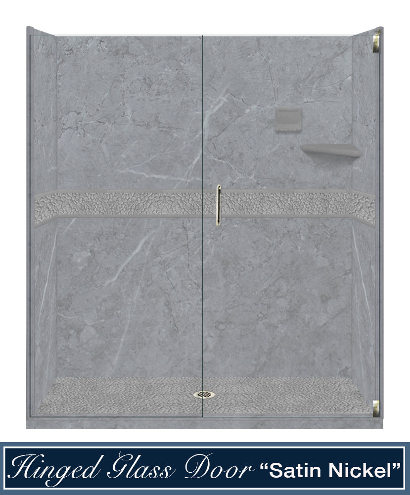60" Alcove Grio Medici Marble & Pebble Stone Accent ("DIY Shower Remodel Kit")