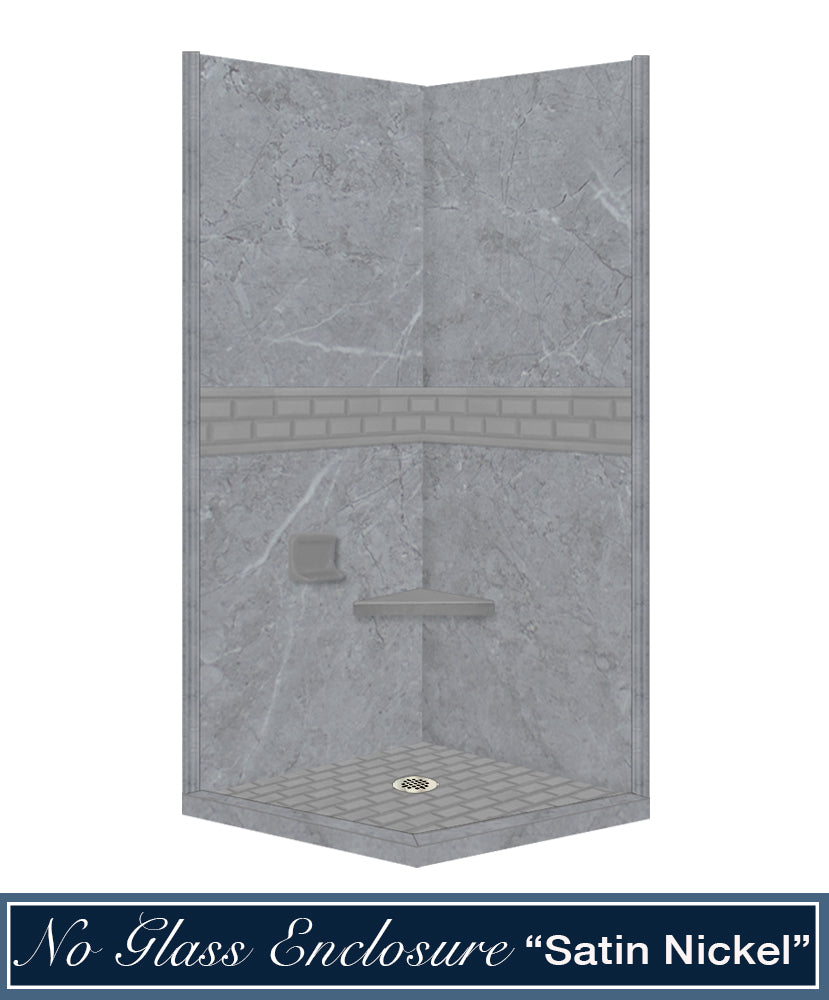 Corner Grio Medici Marble & Subway Stone Accent Shower Remodel Kit