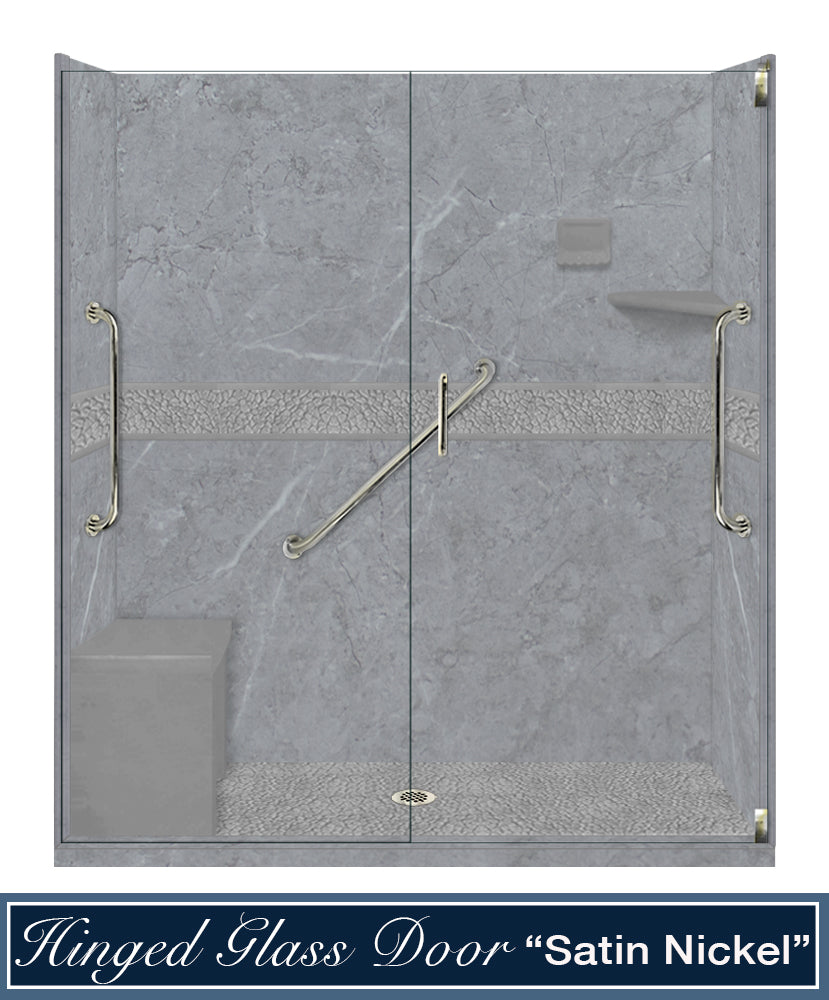 Freedom 60" Alcove Grio Medici Marble & Pebble Stone Accent Shower Remodel Kit