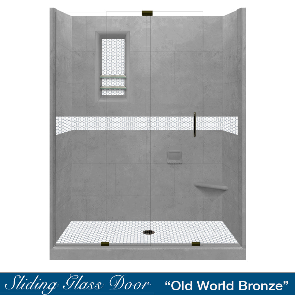 Pearl Hex Wet Cement 60" Alcove Stone Shower Kit