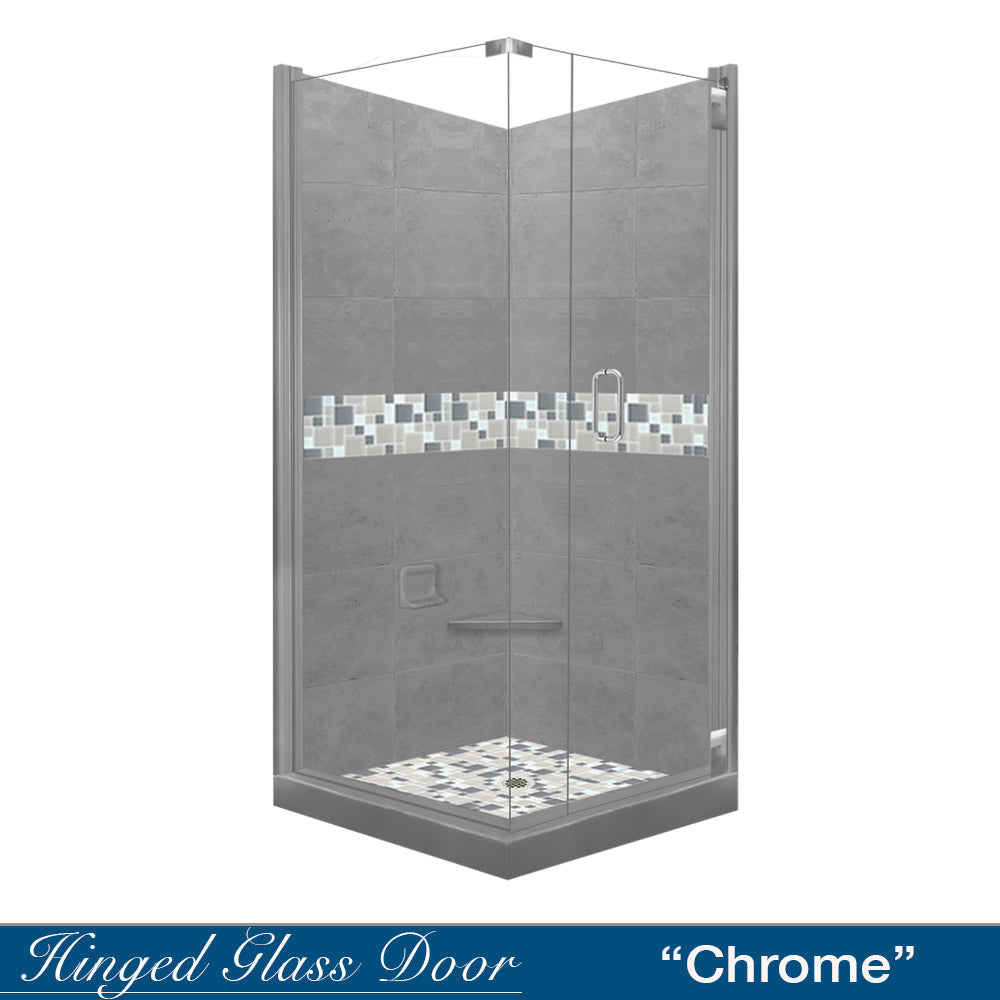 Corner Wet Cement Sistine Stone & Newport Mosaic Accent Shower Remodel Kit