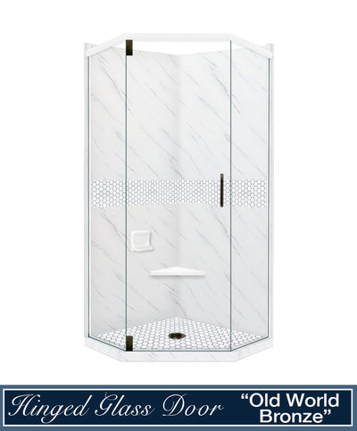 Carrara Marble Pearl Hex Mosaic Neo Shower Enclosure Kit