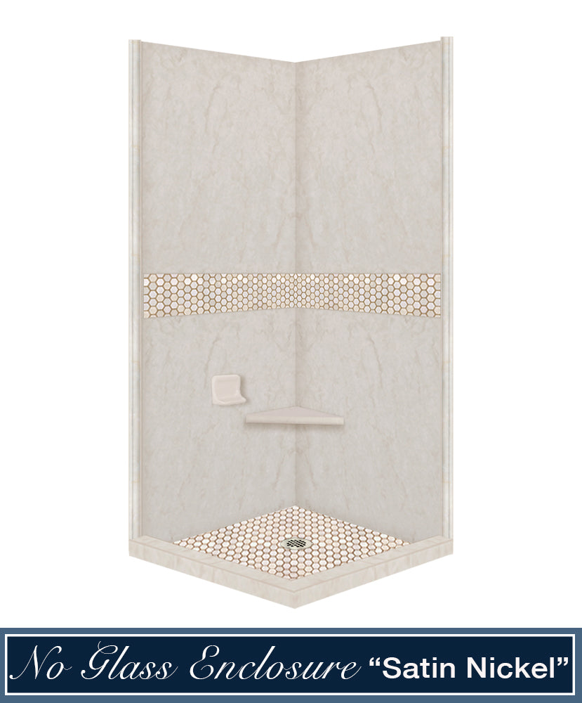 Rafe Marble Honey Hex Mosaic Corner Shower Enclosure Kit