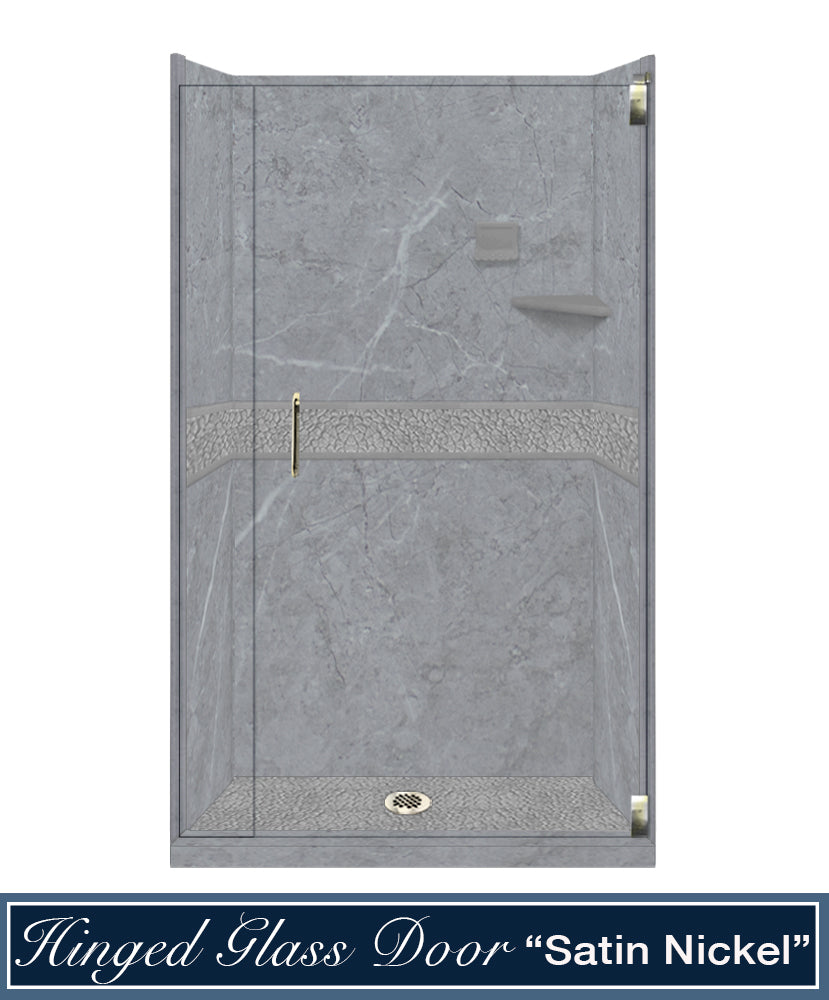 60" Alcove Grio Medici Marble & Pebble Stone Accent ("DIY Shower Remodel Kit")