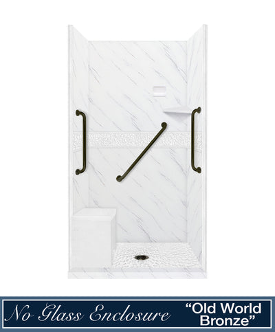 Freedom Carrara Marble Pebble Alcove Shower Enclosure Kit