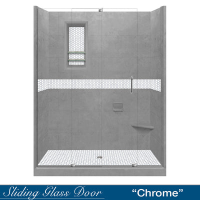 Pearl Hex Wet Cement 60" Alcove Stone Shower Enclosure Kit