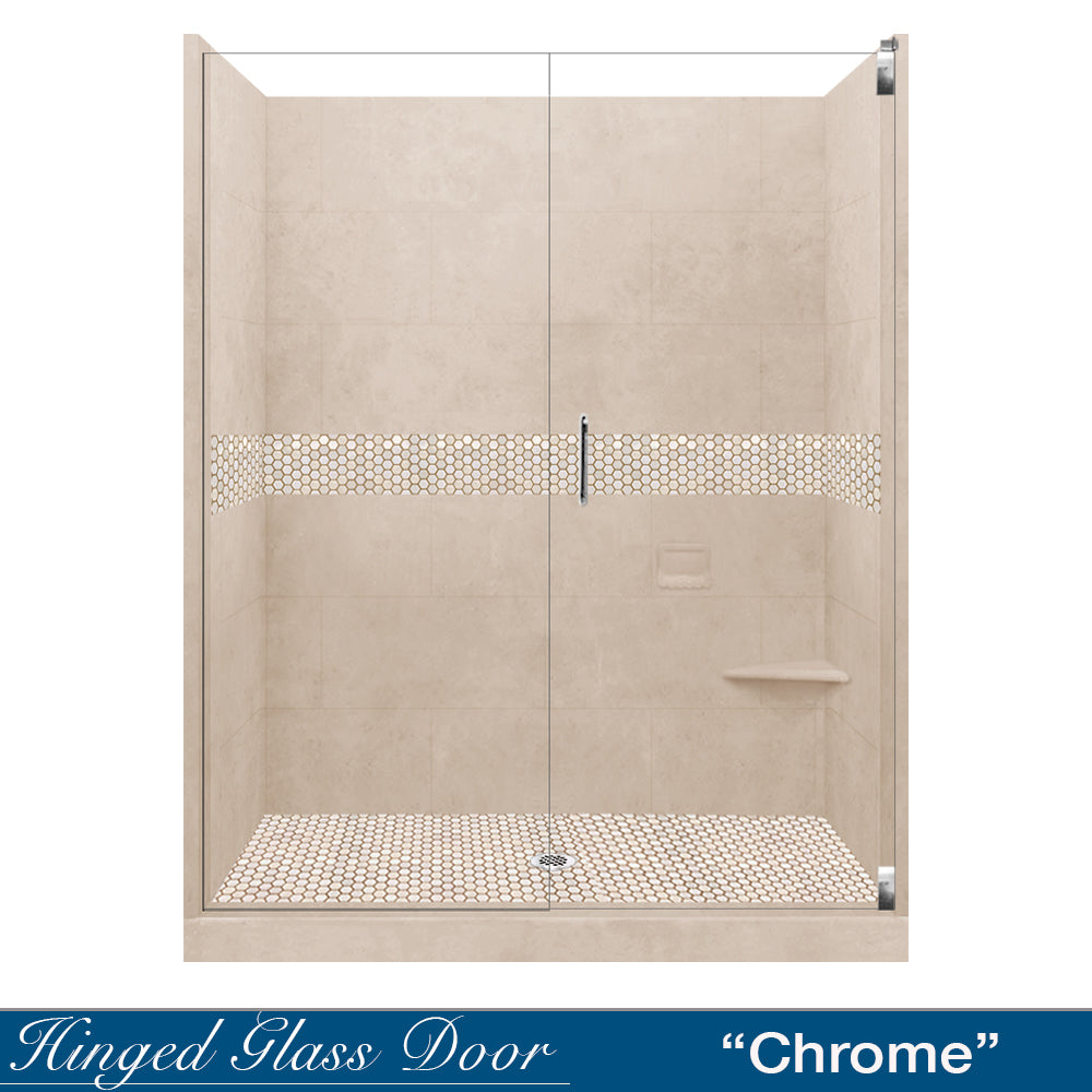 60" Alcove Brown Sugar Sistine Stone & Honey Hex Mosaic Accent ("DIY Shower Remodel Kit")