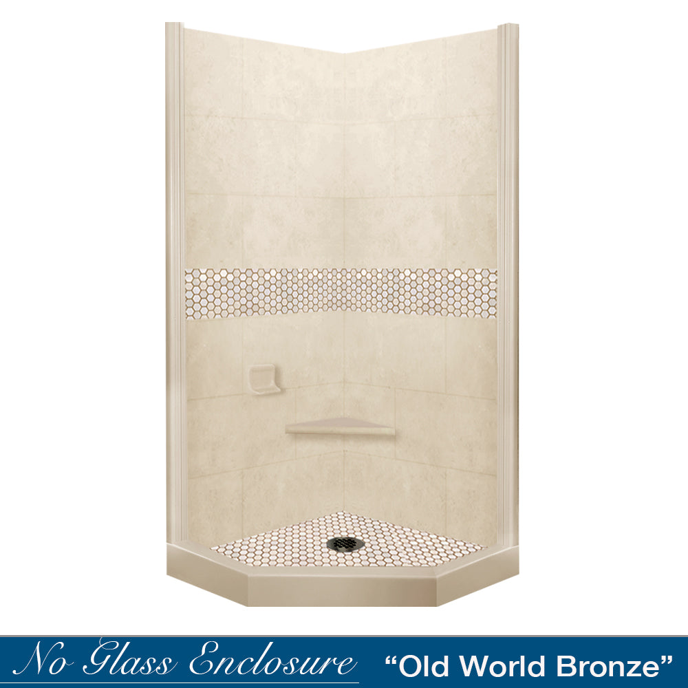 Neo-Angle Desert Sand Sistine Stone & Honey Hex Mosaic Accent Shower Remodel Kit