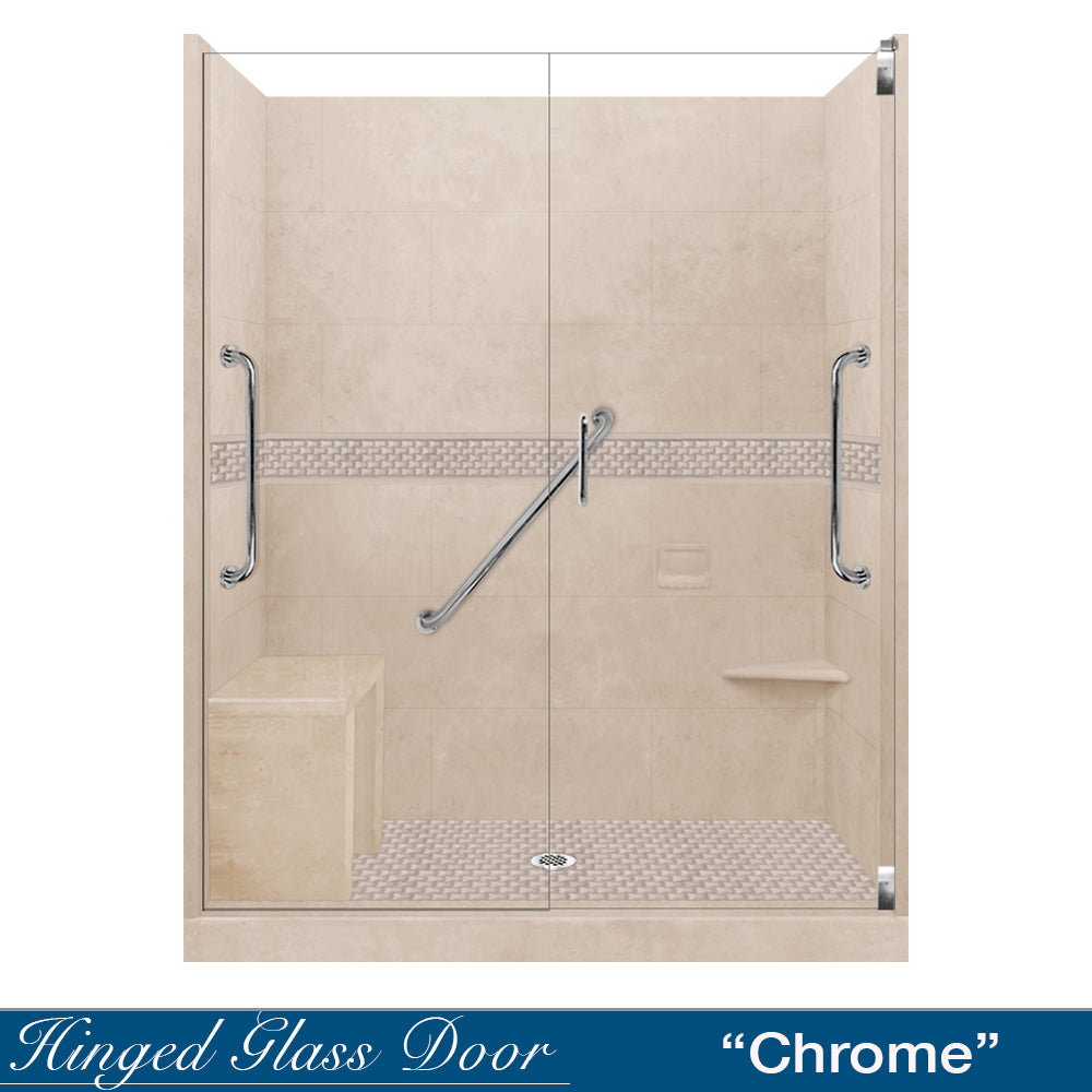 Freedom 60" Alcove Brown Sugar Sistine Stone & Jewel Stone Accent ("DIY Shower Remodel Kit")