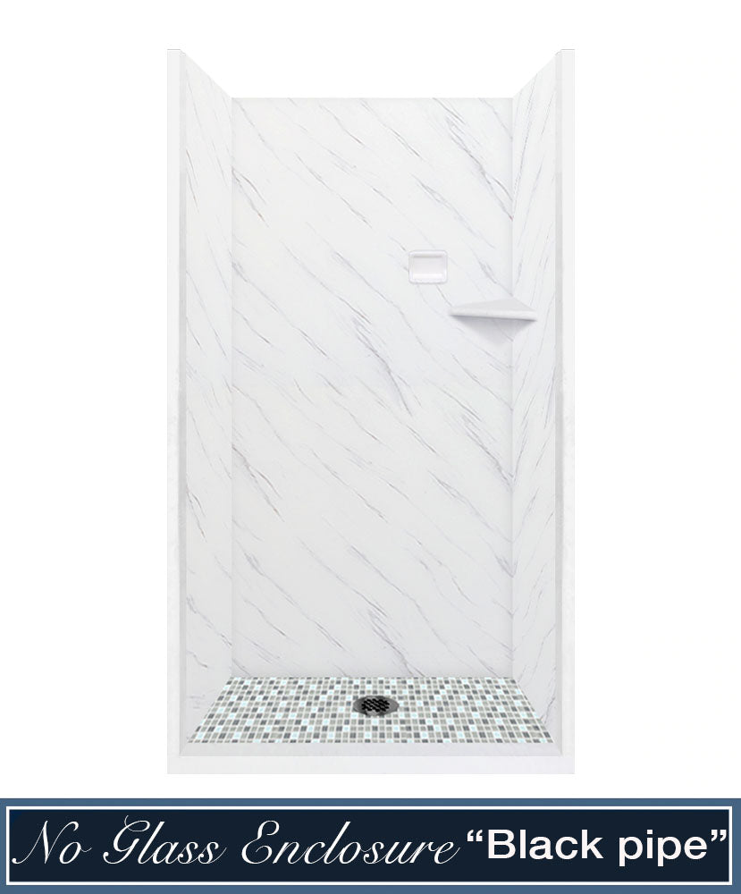 60" Alcove Carrara Medici Marble & Del Mar Mosaic Accent Shower Remodel Kit