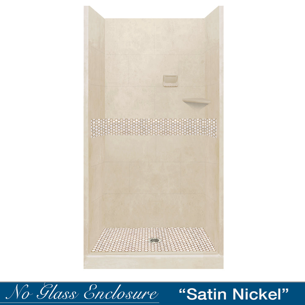 Alcove Desert Sand Sistine Stone & Honey Hex Mosaic Accent ("DIY Shower Remodel Kit")