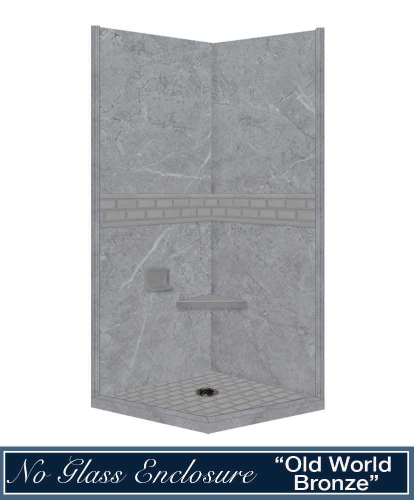Corner Grio Medici Marble & Subway Stone Accent Shower Remodel Kit