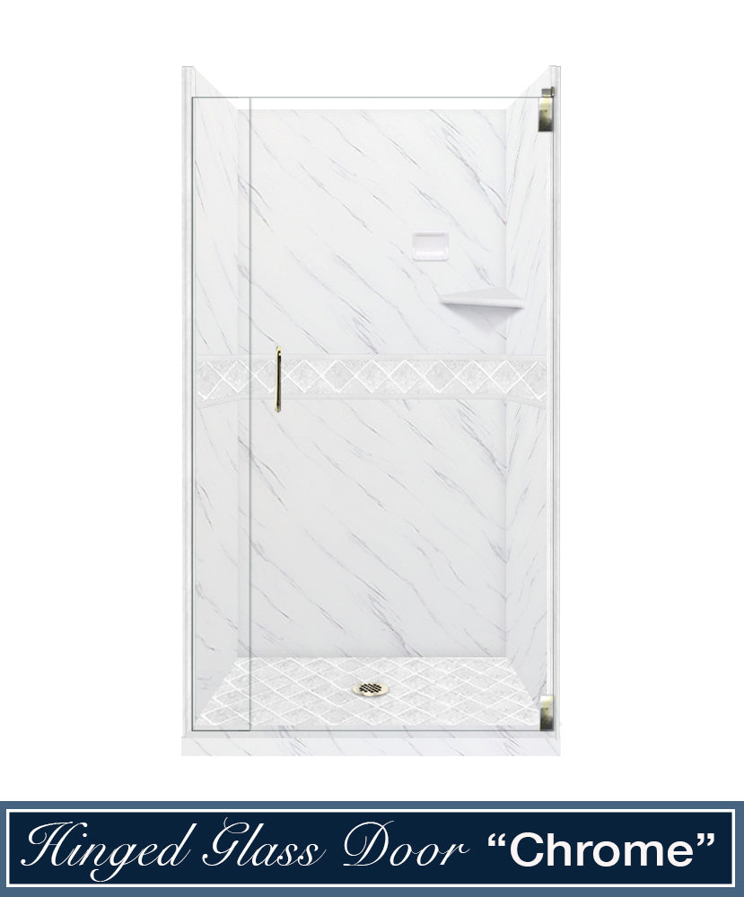 60" Alcove Carrara Medici Marble & Diamond Stone Accent ("DIY Shower Remodel Kit")