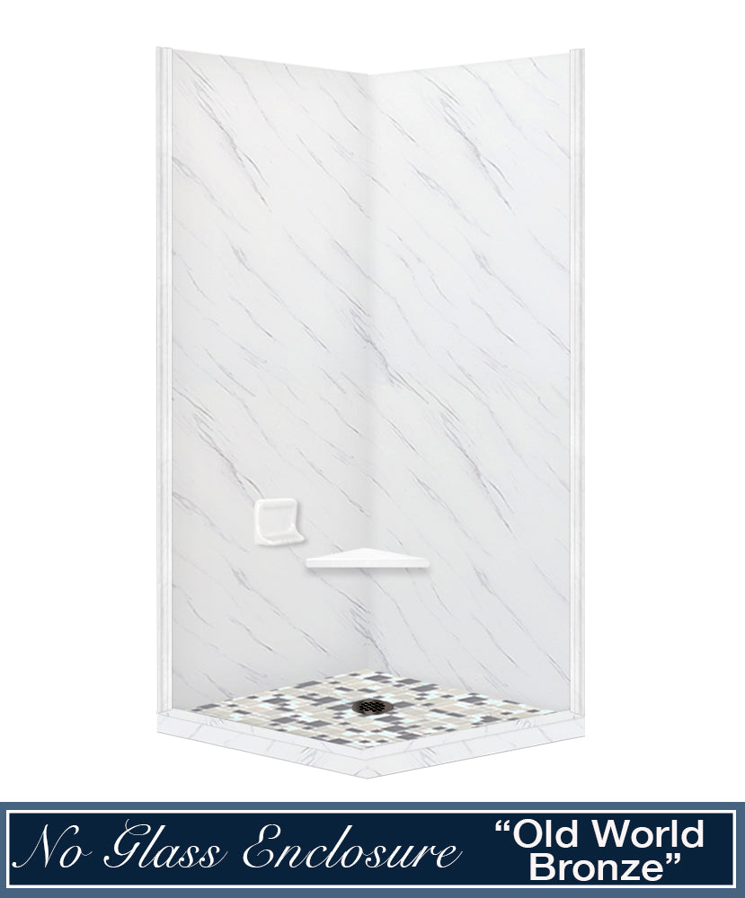 Carrara Marble Newport Mosaic Corner Shower Enclosure Kit