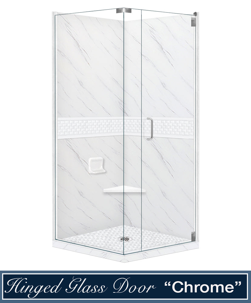 Carrara Marble Jewel Corner Shower Enclosure Kit