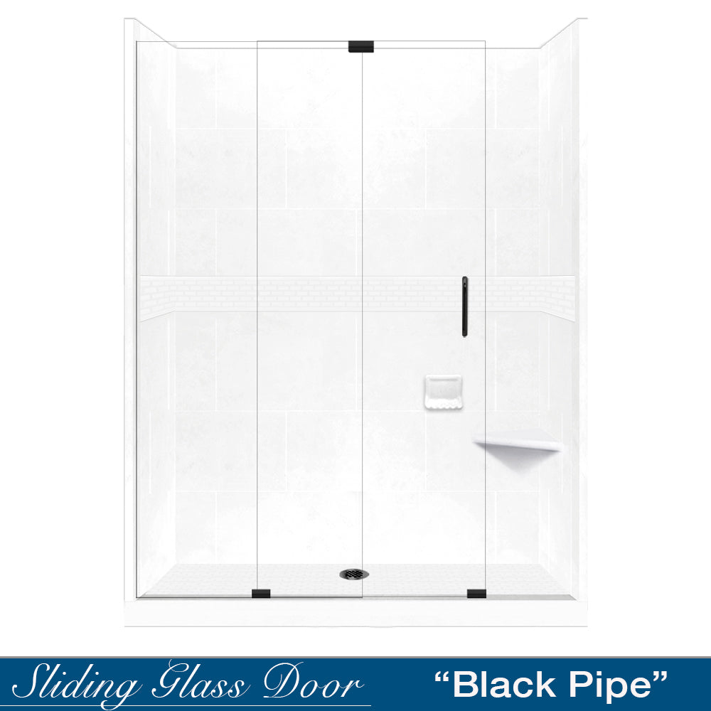60" Alcove Natural Buff Sistine Stone & Classic Stone Accent ("DIY Shower Remodel Kit")