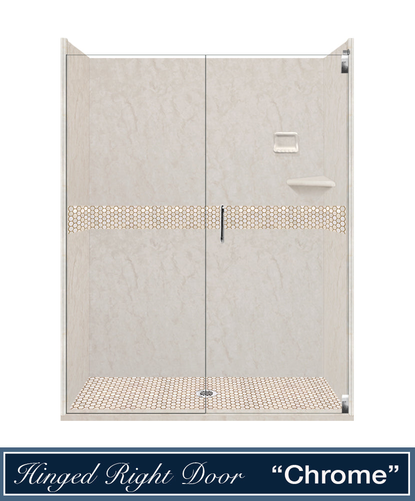 60" Alcove Rafe Medici Marble & Honey Hex Mosaic Accent ("DIY Shower Remodel Kit")
