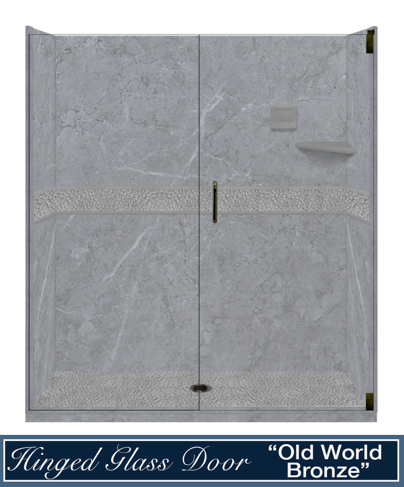 60" Alcove Grio Medici Marble & Pebble Stone Accent ("DIY Shower Remodel Kit")