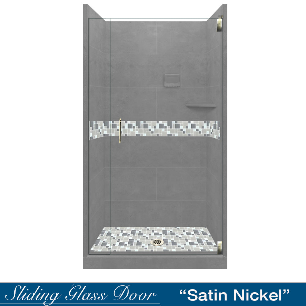 Alcove Wet Cement Sistine Stone & Newport Mosaic Accent Shower