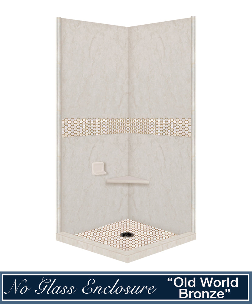 Rafe Marble Honey Hex Mosaic Corner Shower Enclosure Kit