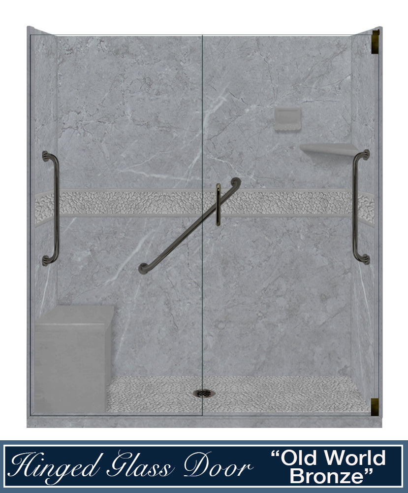 Freedom 60" Alcove Grio Medici Marble & Pebble Stone Accent Shower Remodel Kit