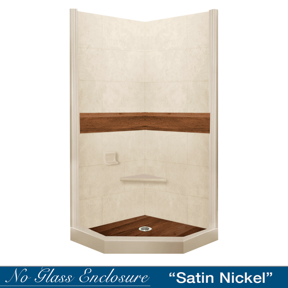 Neo-Angle Desert Sand Sistine Stone & Burnt Oak Wood Accent ("DIY Shower Remodel Kit")