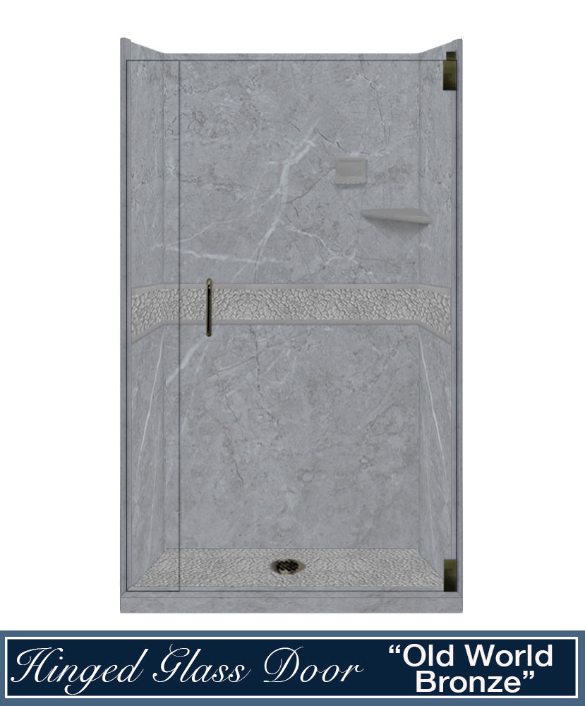 60" Alcove Grio Medici Marble & Pebble Stone Accent ("DIY Shower Remodel Kit")