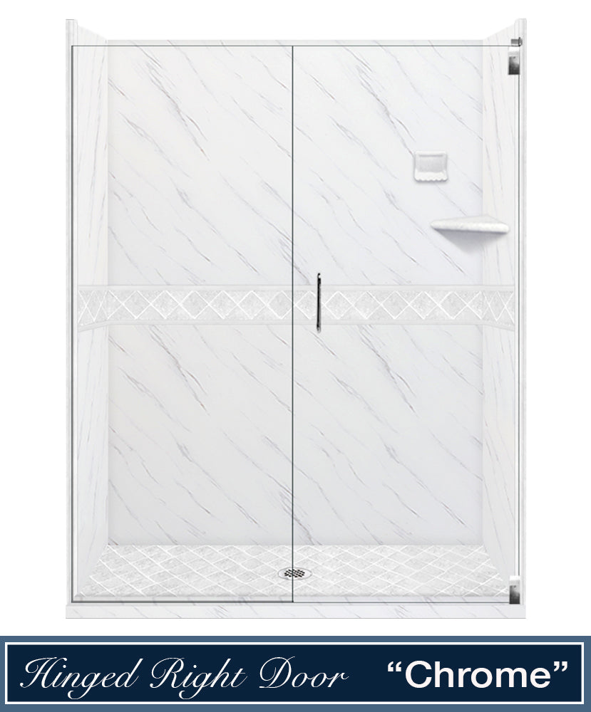 60" Alcove Carrara Medici Marble & Diamond Stone Accent ("DIY Shower Remodel Kit")