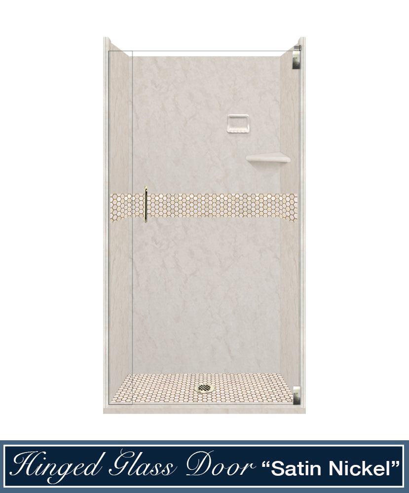 60" Alcove Rafe Medici Marble & Honey Hex Mosaic Accent ("DIY Shower Remodel Kit")