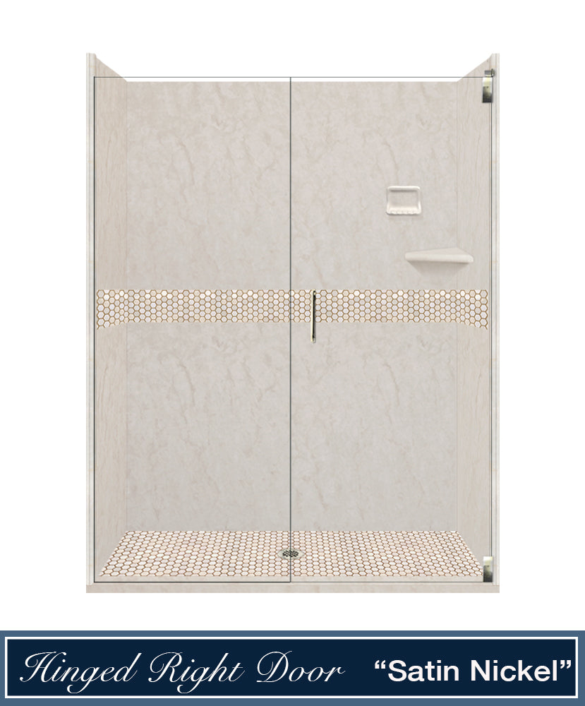 60" Alcove Rafe Medici Marble & Honey Hex Mosaic Accent ("DIY Shower Remodel Kit")
